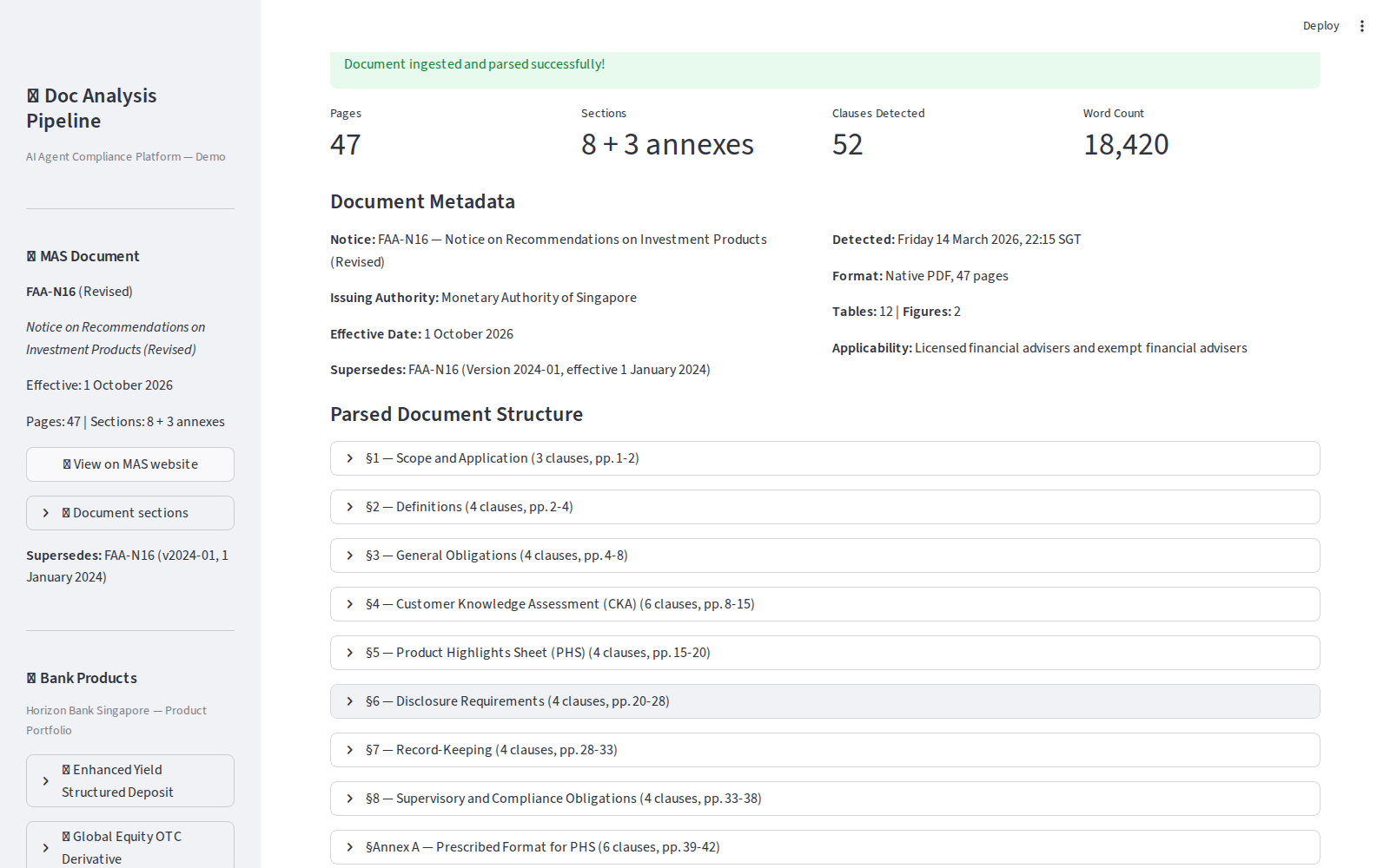 Step 1: document ingestion and section map.